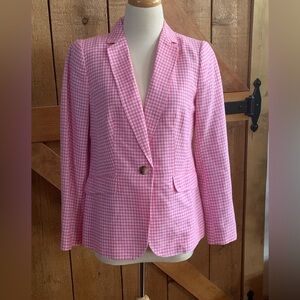 TALBOTS Gingham Linen Blend Blazer Pink and White Lined Blazer Jacket Size 6